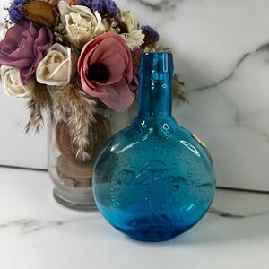 ❌SOLD❌Vintage Blue Glass Bill Monroe Country Music Hall of Fame Bottle 1970 Vase